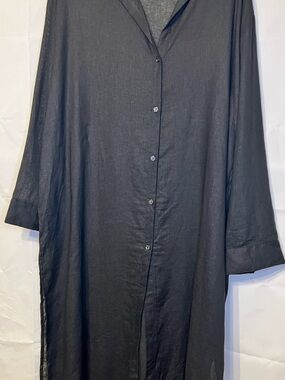 Brittany Humble Black Button-Up Tunic – Minimalist Lagenlook Style L/XL